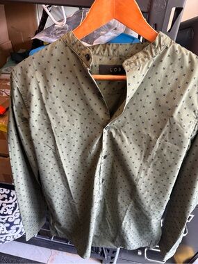 Lob Olive Green Shirt with Navy Cross Print